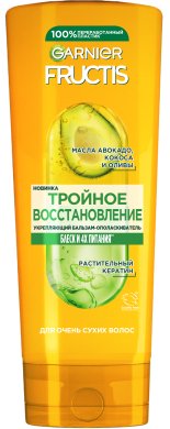 Фото продукта: Garnier Fructis Укрепляющий бальзам-ополаскиватель Фруктис, Тройное Восстановление, для сухих и ломких волос, 387 мл