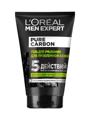 Фото продукта: L'Oreal Paris Очищающий Гель для умывания Men Expert 5 действий против проблем кожи с черным углем, 100 мл