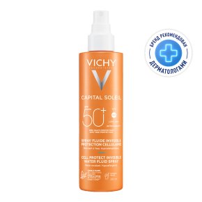 Фото продукта: VICHY CAPITAL SOLEIL CELL PROTECT Легкий солнцезащитный спрей-флюид SPF 50+, 200 мл