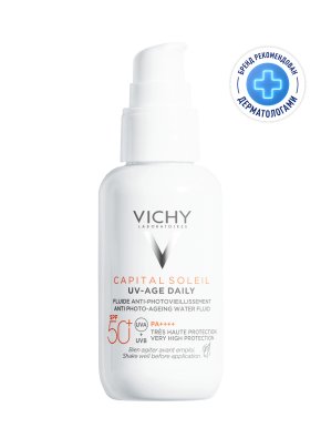 Фото продукта: VICHY CAPITAL SOLEIL UV-AGE DAILY Невесомый солнцезащитный флюид для лица против признаков фотостарения SPF 50+, 40 мл