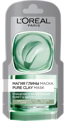 Фото продукта: L'Oreal Paris Монодозная Маска для лица "Магия Глины" Очищение и Матирование для всех типов кожи, 6 мл, с эвкалиптом