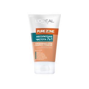Фото продукта: L'Oreal Paris Скраб для лица "Pure Zone, Глубокое очищение 7 в 1", против прыщей и черных точек, 150 мл