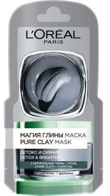 Фото продукта: L'Oreal Paris Монодозная Маска для лица "Магия Глины" Детокс и сияние, для всех типов кожи, 6 мл, с углем